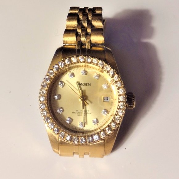 GRUEN VTG Women's Quartz Watch: Crystal Bezel~Date~Water Resistant~New Battery - Picture 7 of 13
